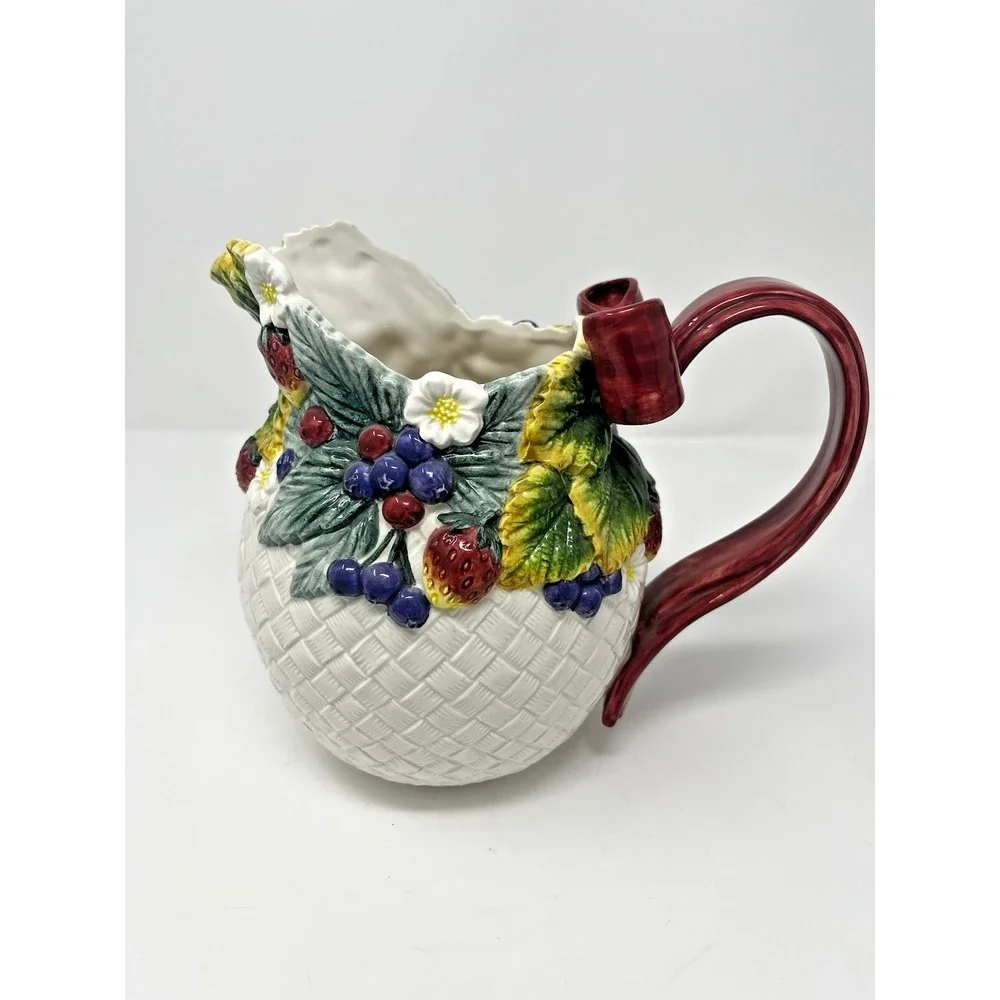 Fitz & Floyd‎ Berry Patch 1995 Ribbon Handle Pitcher Bouquet Holder